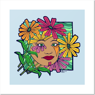 Pretty Woman with Garden Flowers Posters and Art